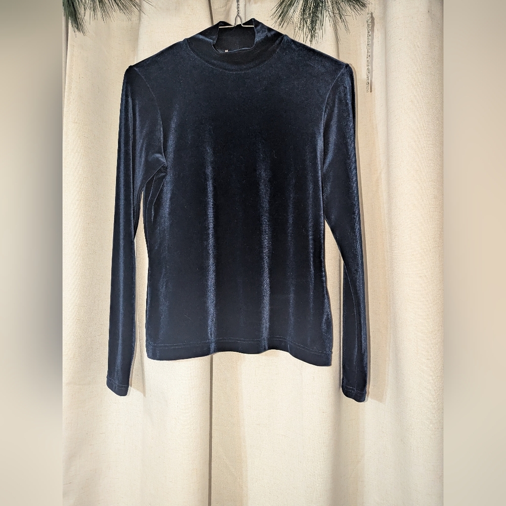 Dark Blue Vintage Whimsigoth Velvet Turtleneck Sweater